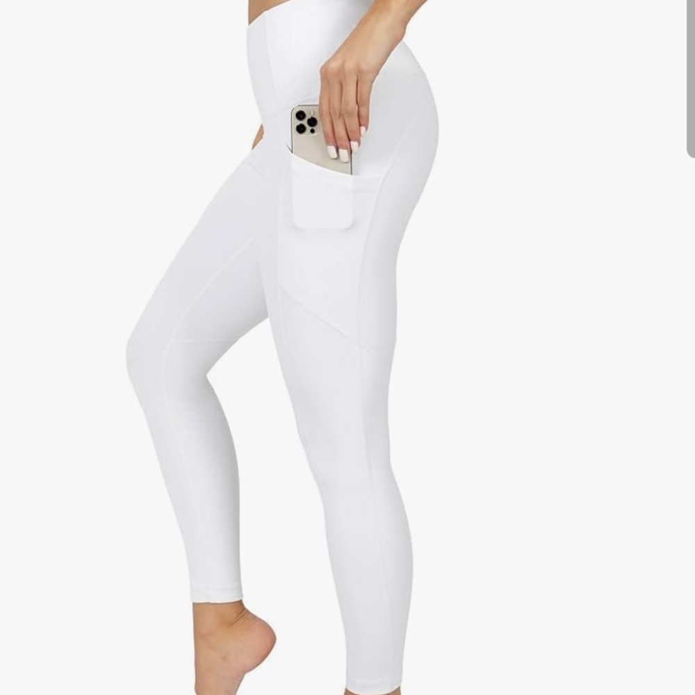 90 Degree White High-Waisted Leggings with Pocket